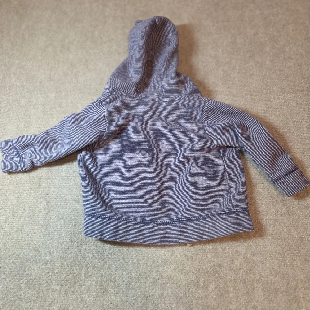 Carter's Hooded Striped Zip Jacket Blue Boys 9 Months Cotton Blend Long Sleeve